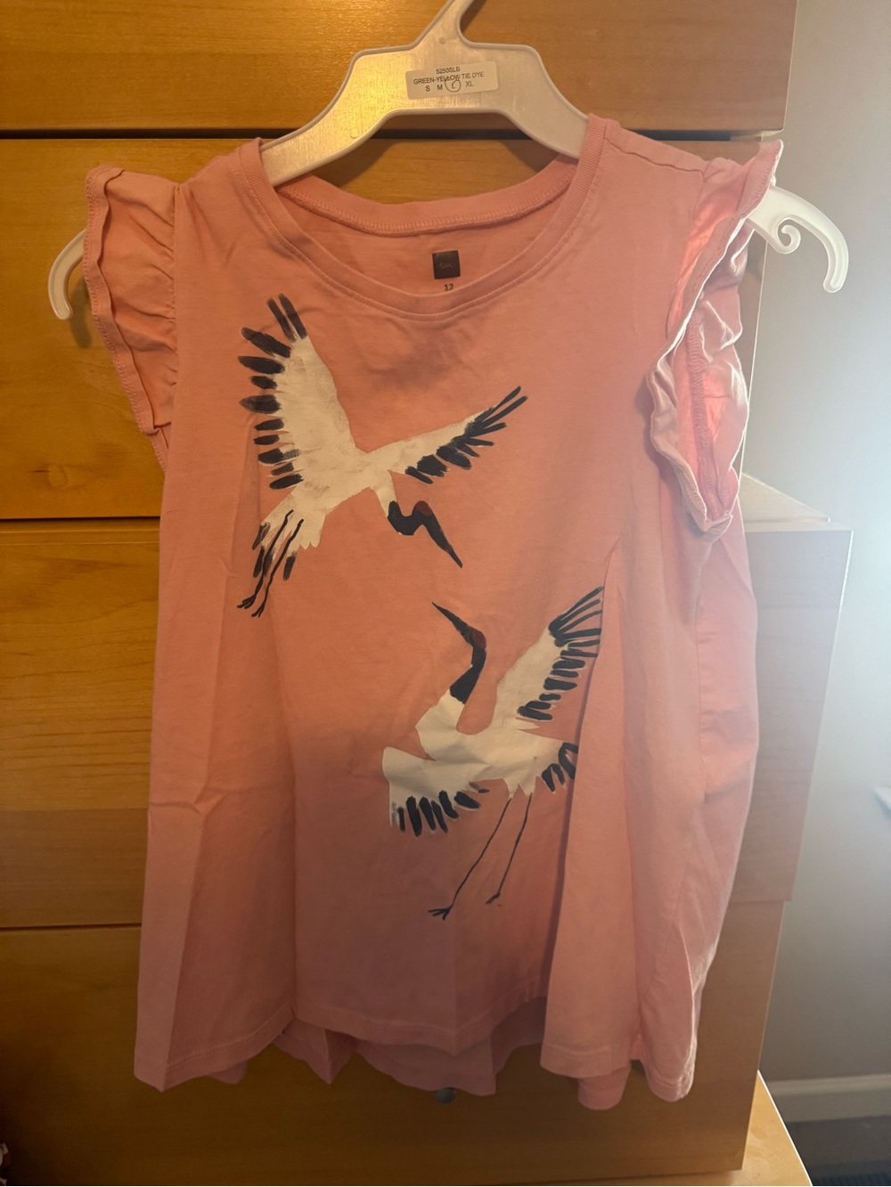 Tea Collection Girls Coral Pink Flutter Sleeve Tank with Crane Print